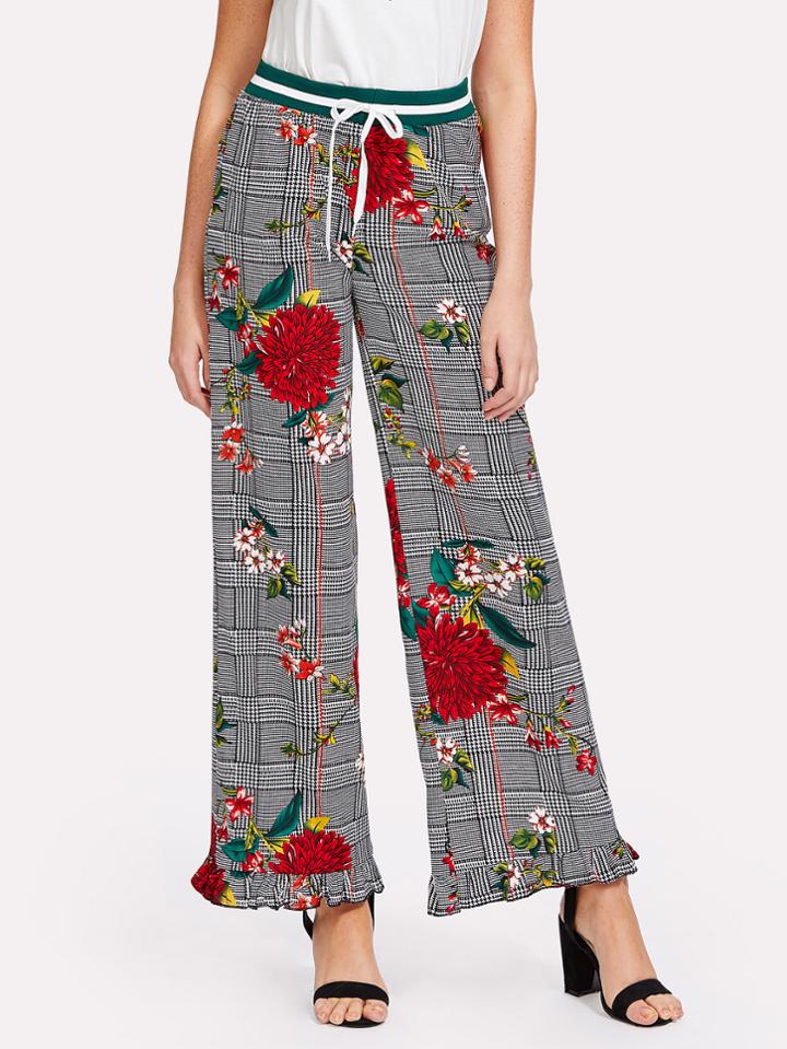 Shein Florals Ruffle Hem Wide Leg Pants