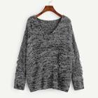 Shein Plus Ripped Detail Marled Knit Sweater