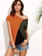 Shein Colorblock One Shoulder T-shirt