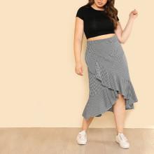 Shein Plus Ruffle Hem Overlap Gingham Skirt