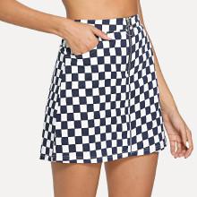 Shein O-ring Zipper Front Checked Skirt
