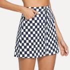 Shein O-ring Zipper Front Checked Skirt
