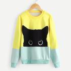 Shein Toddler Girls Cat Print Color Block Sweatshirt