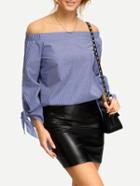 Shein Boat Neck Vertical Striped Knotted Shirt