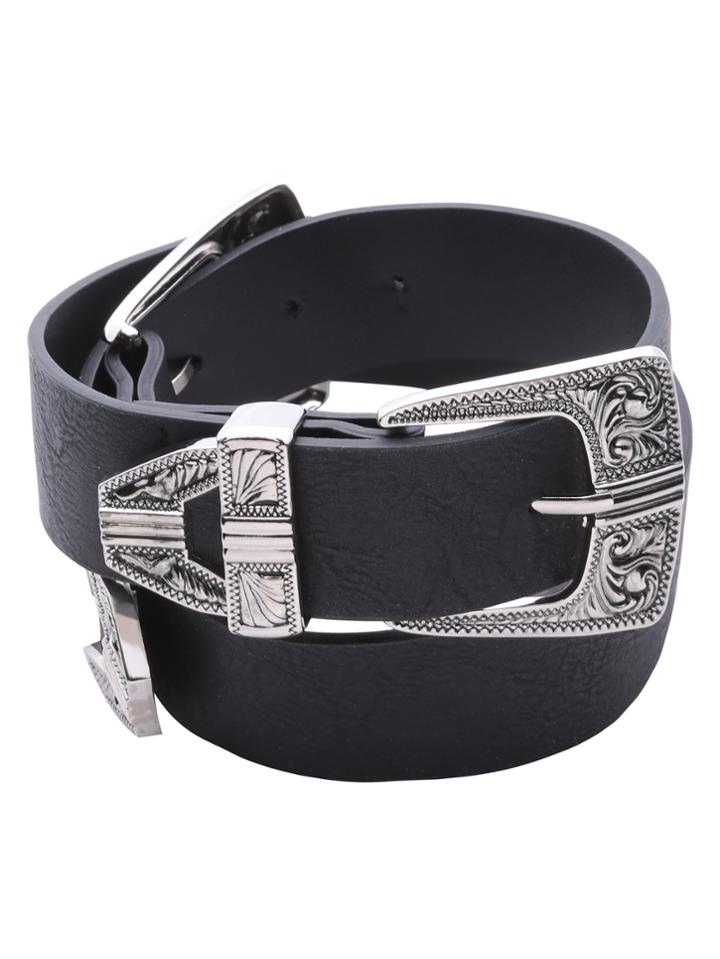 Shein Antique Silver Double Vintage Carved Buckle Belt