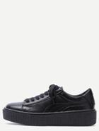 Shein Black Lace Up Faux Leather Rubber Sole Low Top Sneakers
