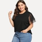 Shein Plus Lace Contrast Solid Round Neck Tee