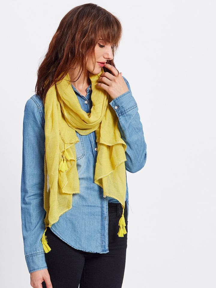 Shein Crochet Trim Tassel Detail Scarf