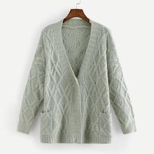 Shein Plus Cable Knit V Neck Sweater Coat