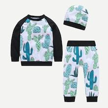 Shein Toddler Boys Cactus Print Top & Pants & Hat