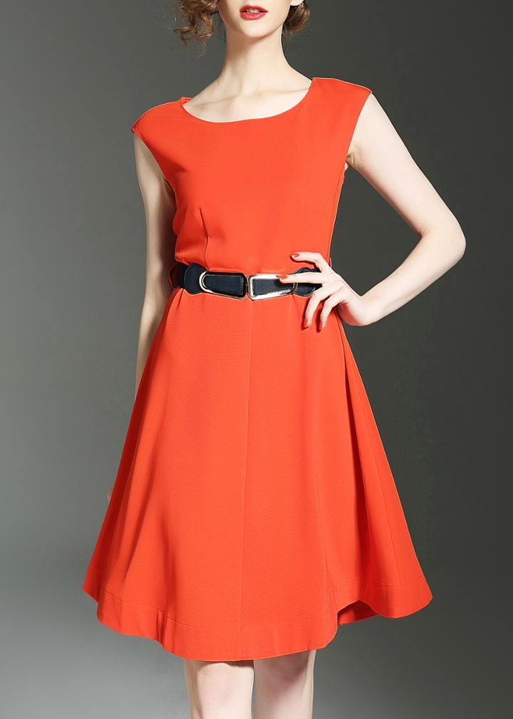 Shein Crew Neck Belted A-line Dress