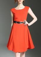 Shein Crew Neck Belted A-line Dress