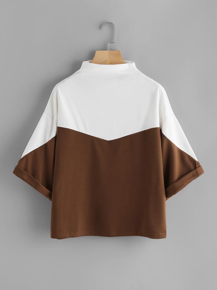 Shein Two Tone Drop Shoulder Cuffed Tee