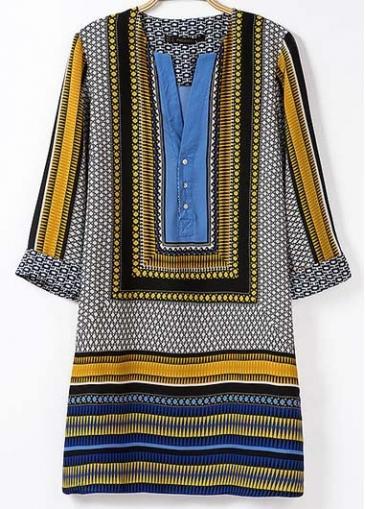 Rosewe Fine Quality Round Neck Sleeveless Print Straight Dress