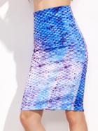 Shein Blue Fish Scale Print Slit Back Pencil Skirt