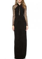 Rosewe Elegant V Neck Long Sleeve Black Maxi Dress