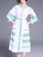 Shein Tie Neck Tribal Embroidered Dress