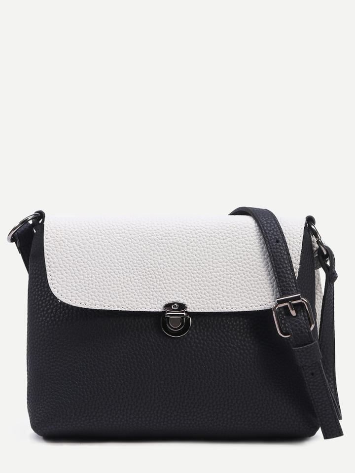 Shein Black Tassel Trim Contrast Flap Pebbled Crossbody Bag