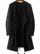 Shein Black Draped Collar Drawstring Chiffon Coat