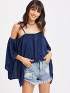 Shein Cold Shoulder Tassel Tie Top