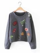 Shein Flower Embroidery Raglan Sleeve Sweatshirt