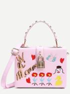 Shein Pink Embroidered Crossbody Bag With Lock