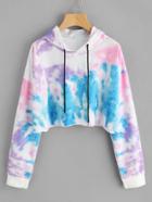 Shein Hooded Water Color Drawstring Sweatshirt