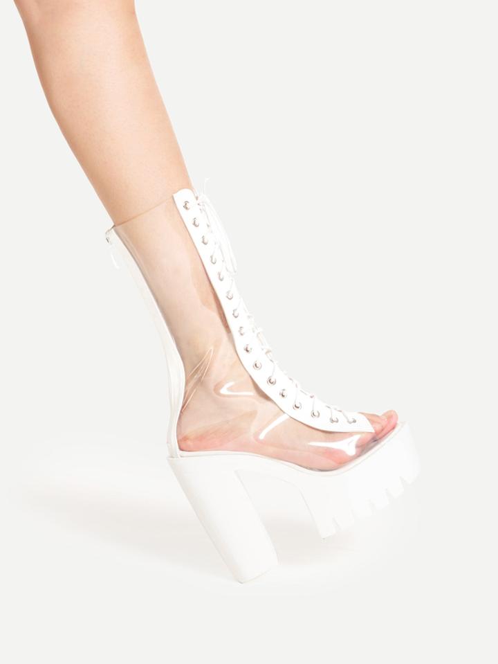 Shein Clear Design Lace Up Platform Block Heels