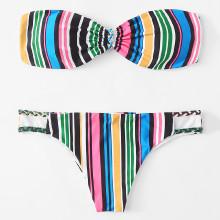 Shein Neon Striped Bandeau Bikini Set