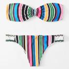 Shein Neon Striped Bandeau Bikini Set