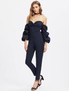 Shein Sweetheart Ruched Sleeve Backless Jumpsuit