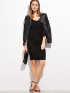Shein Black Textured Velvet Bell Sleeve Bodycon Dress