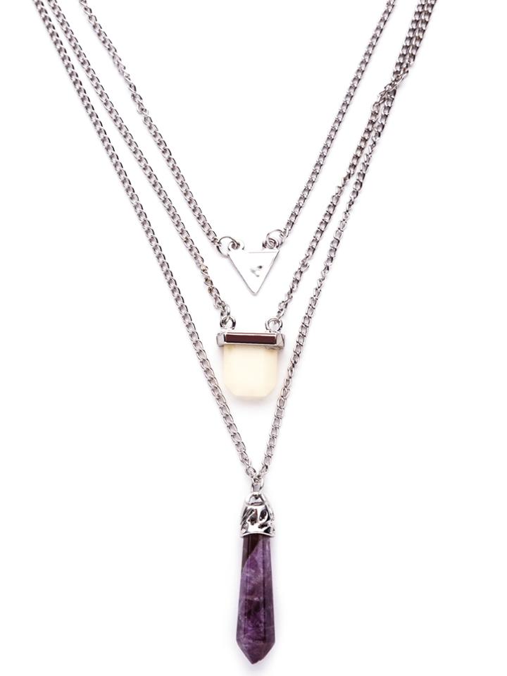 Shein Purple Crystal Geometric Pendant Layered Necklace