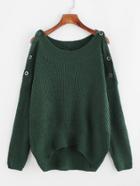 Shein Grommet Detail Open Shoulder Dip Hem Sweater