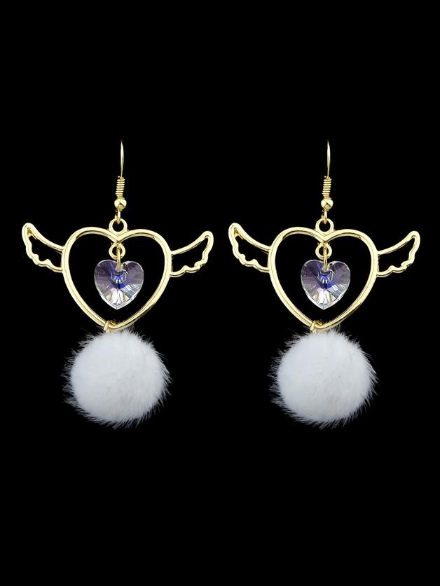 Shein White Wings Shape Fur Ball Drop Earrings