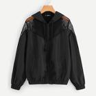 Shein Fishnet Mesh Insert Drawstring Hoodie