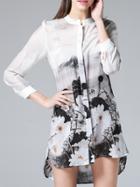 Shein White Crew Neck Print High Low Dress