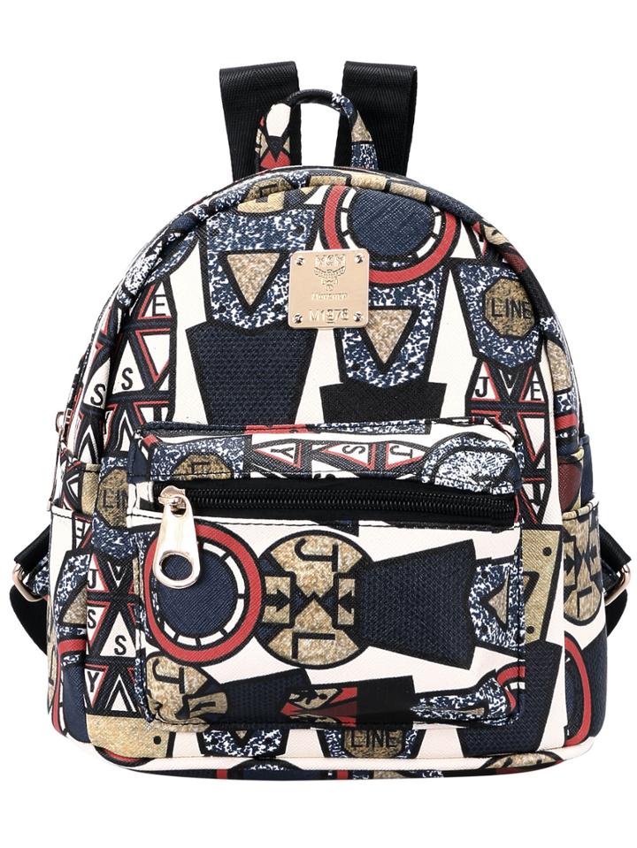 Shein Blue Geometric Print Zipper Backpack