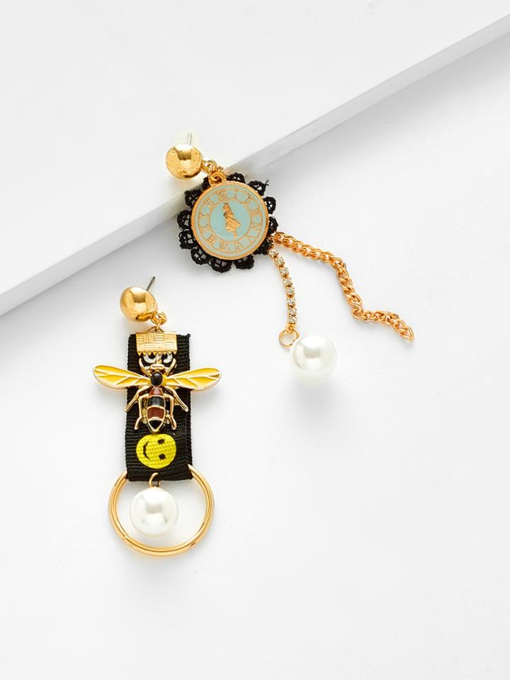 Shein Bee & Faux Pearl Mismatched Earrings