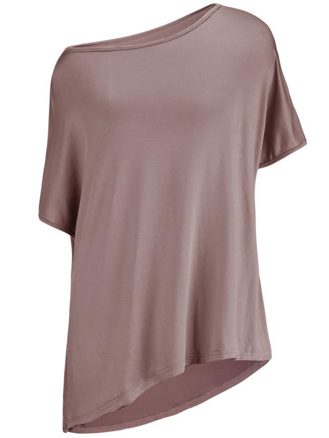 Shein Khaki Oblique Shoulder Asymmetrical T-shirt