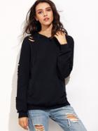 Shein Black Ripped Hoodie With Pocket