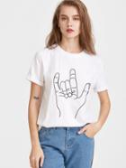Shein White Hand Gesture Print Short Sleeve T-shirt