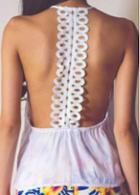 Rosewe White Lace Splicing Open Back Top