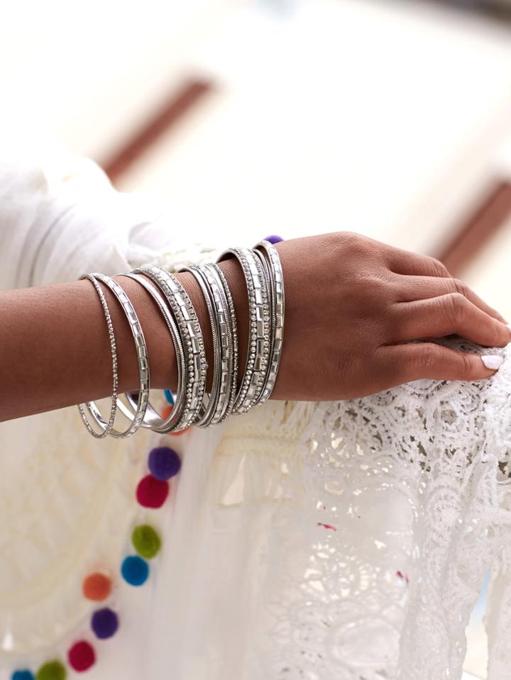 Shein Rhinestone Embellished Bangle Bracelet Set