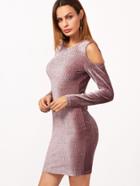 Shein Pink Cutout Shoulder Open Back Textured Velvet Dress