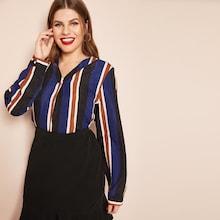 Shein Plus V Neckline Multi-stripe Shirt