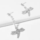 Shein Rhinestone Dragonfly Mismatched Drop Earrings