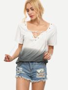 Shein Lace-up V-neck Grey Ombre T-shirt