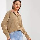 Shein Contrast Collar Pocket Patched Corduroy Shirt
