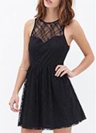 Rosewe Sexy Open Back Lace Splicing Black A Line Dress